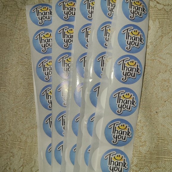 100 THANK YOU Stickers Blue Smiley 1" - Picture 8 of 9